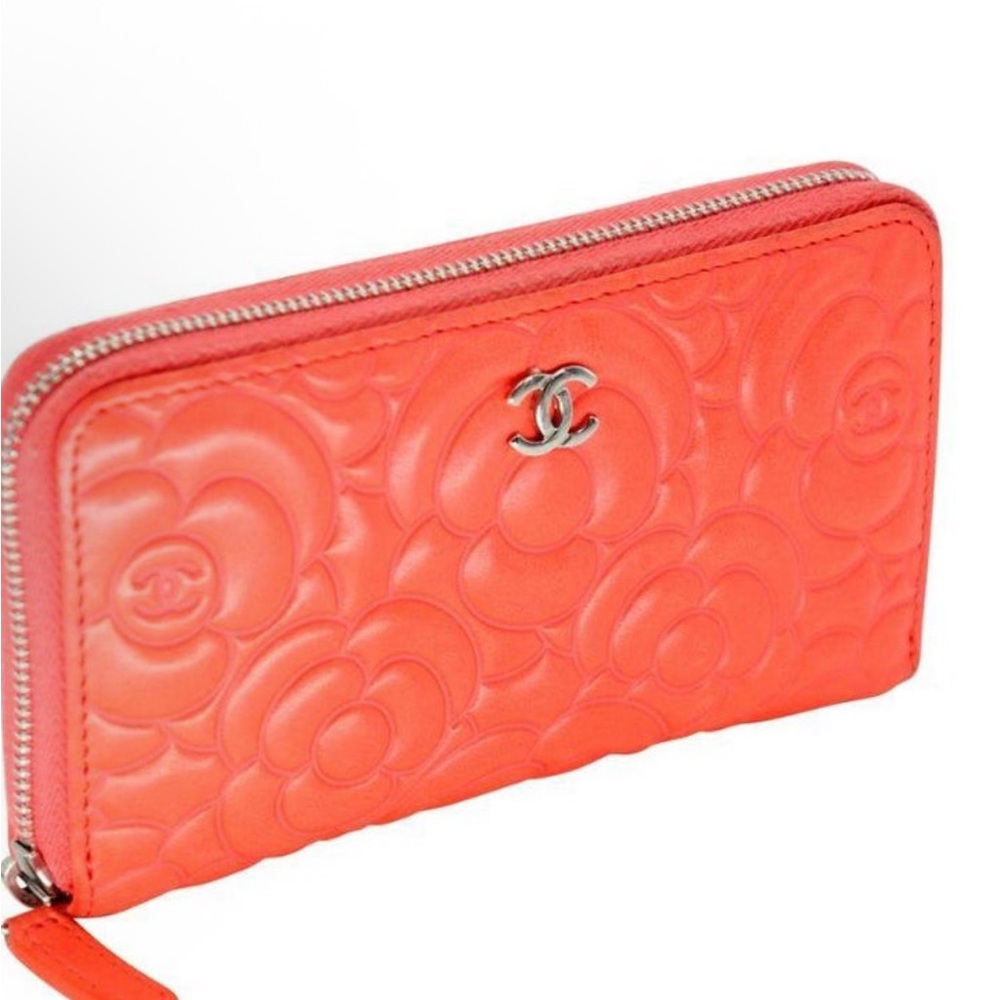 CHANEL Camellia Embossed Leather Wallet